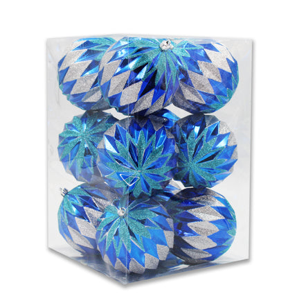 12 Pack Dark Blue, Aqua, Silver Assorted Ball Ornaments