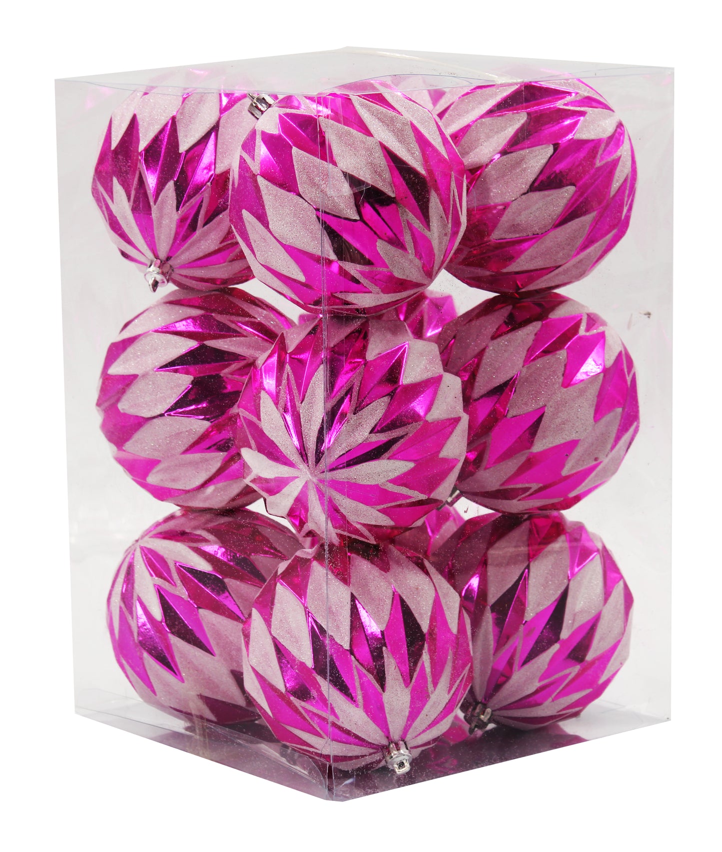 12 Pack Hot Pink and White Assorted Ball Ornaments