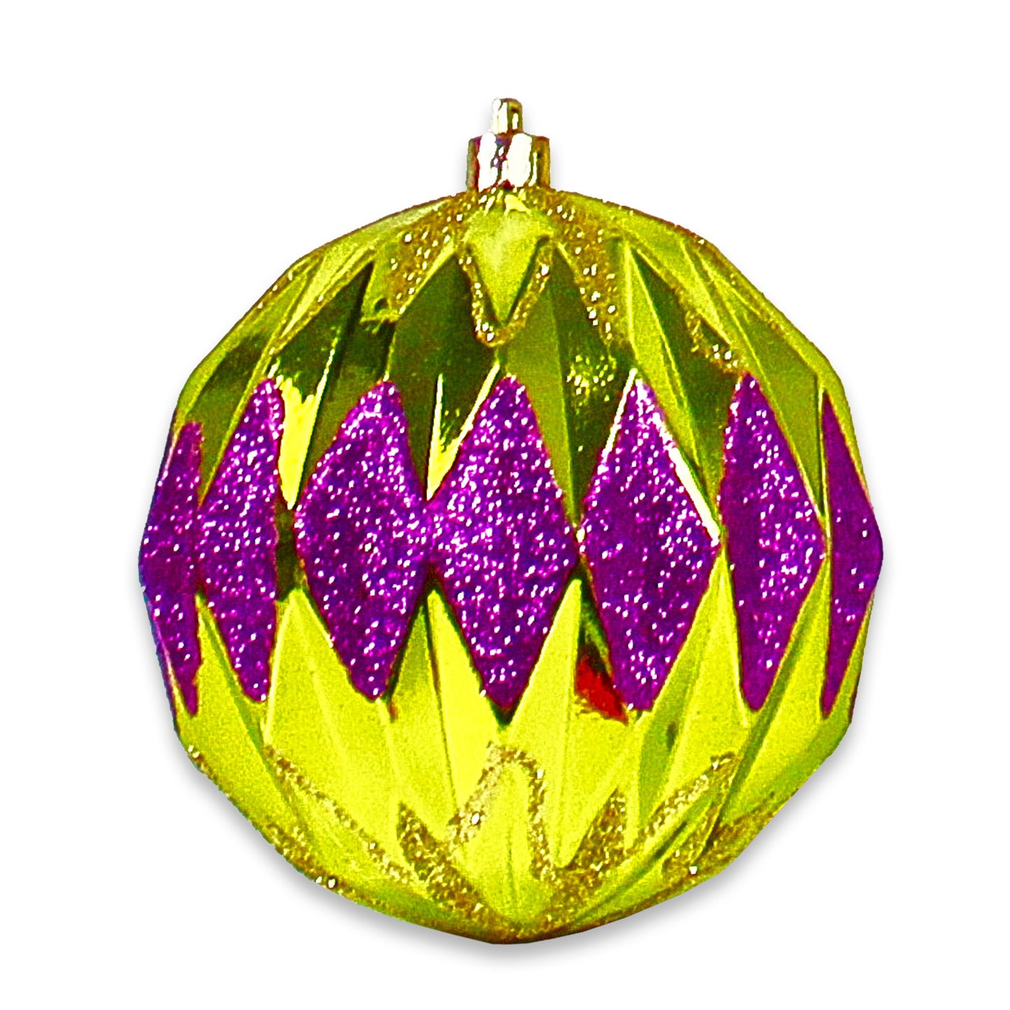 12 Pack of Lime Green, Gold, and Purple Ball Ornaments