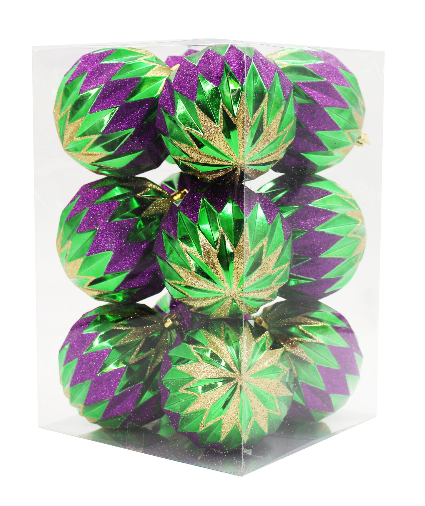 12 Pack Green, Gold and Purple Assorted Ball Ornaments