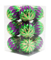 12 Pack Green, Gold and Purple Assorted Ball Ornaments