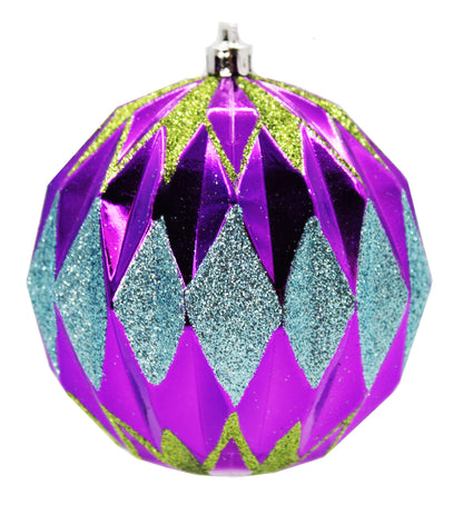 12 Pack Purple, Lime Green and Aqua Assorted Ball Ornaments