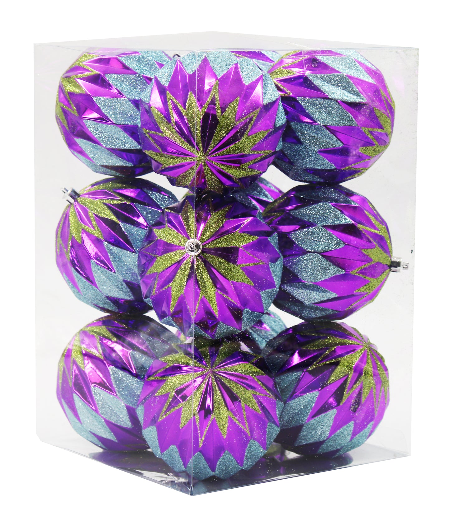 12 Pack Purple, Lime Green and Aqua Assorted Ball Ornaments