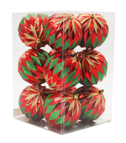 12 Pack Red, Green and Gold assorted Ball Ornaments