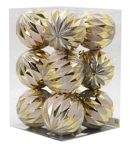 12 Pack Gold, Silver, White Assorted Ball Ornaments