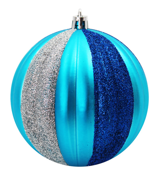 12 Pack Blue, Aqua and Silver Assorted Ball Ornaments