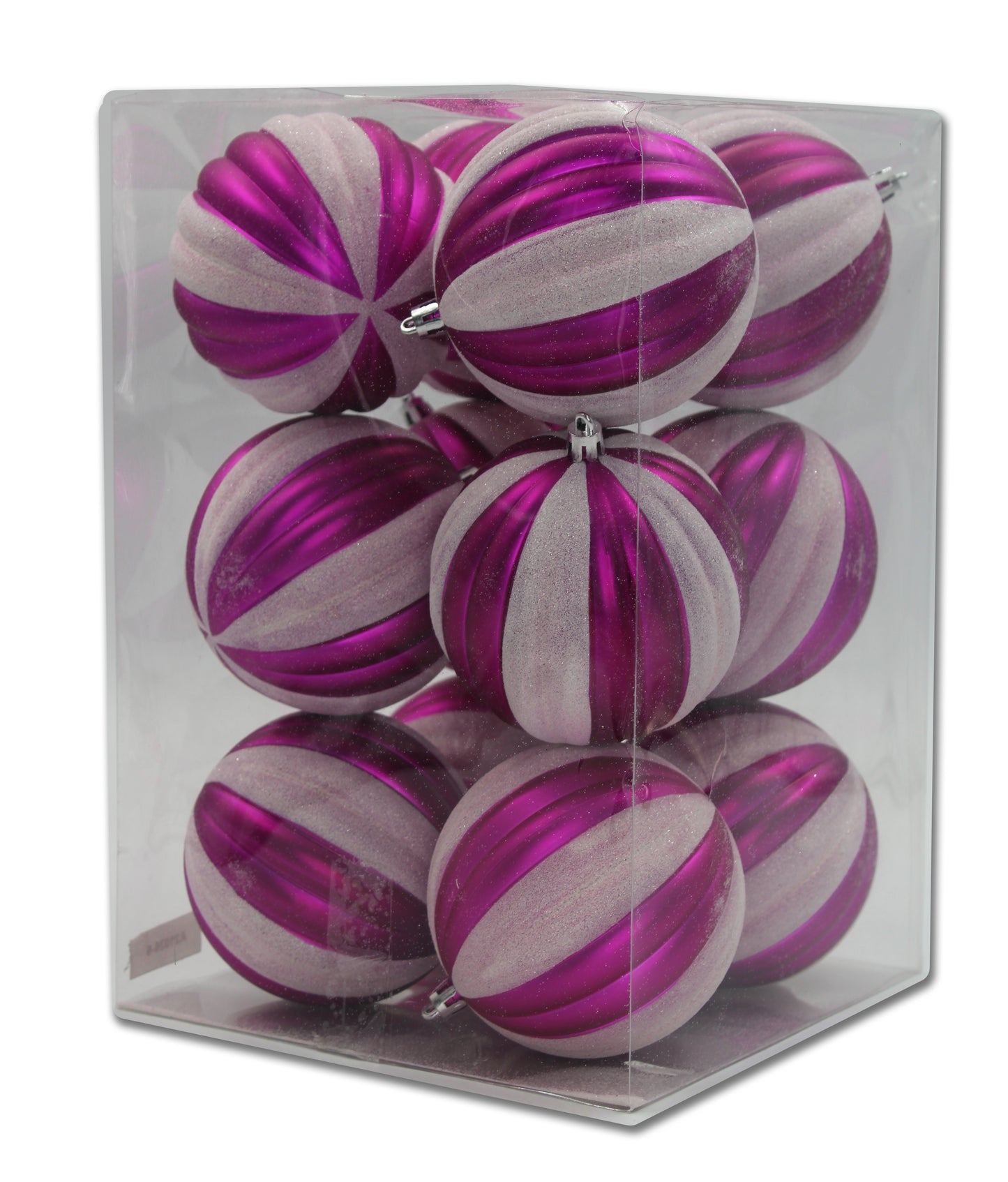 12 Pack Hot Pink and White Assorted Ball Ornaments