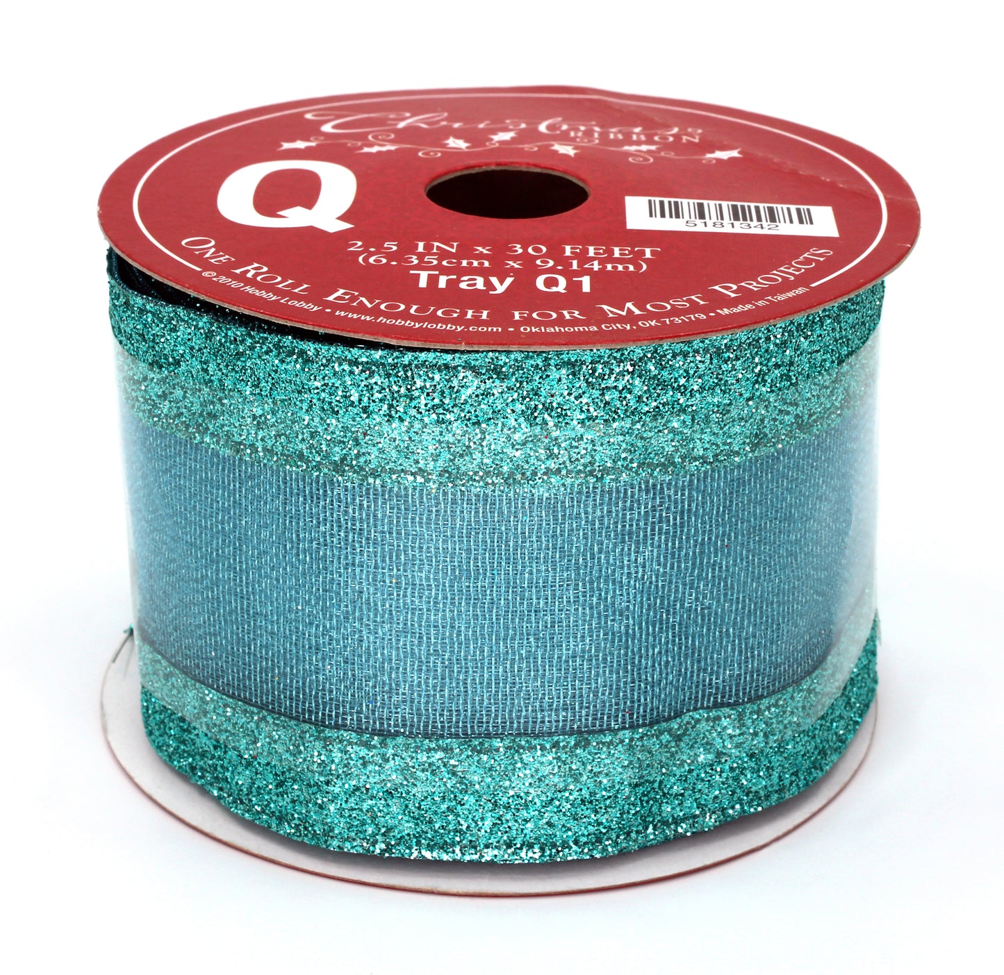 2 Pack of 30' Aqua Ribbon with a Thick Mesh Stripe and Glitter Enhancements