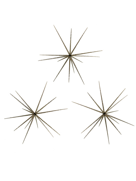 Set of 3 Champagne Glittered 15" Starburst