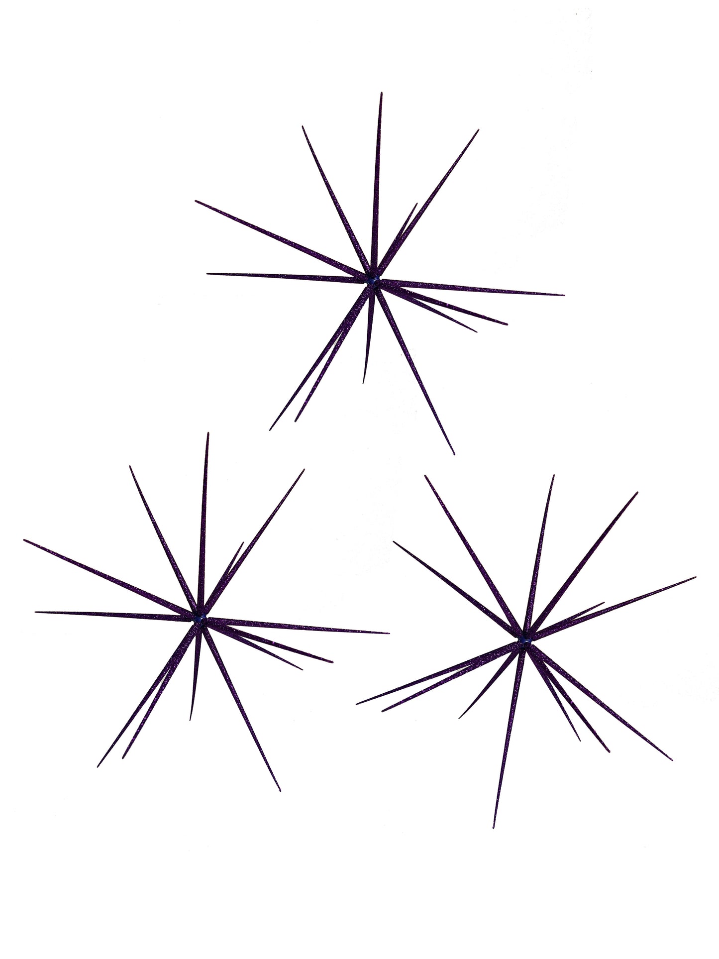 Set of 3 Purple Glittered 15" Starburst