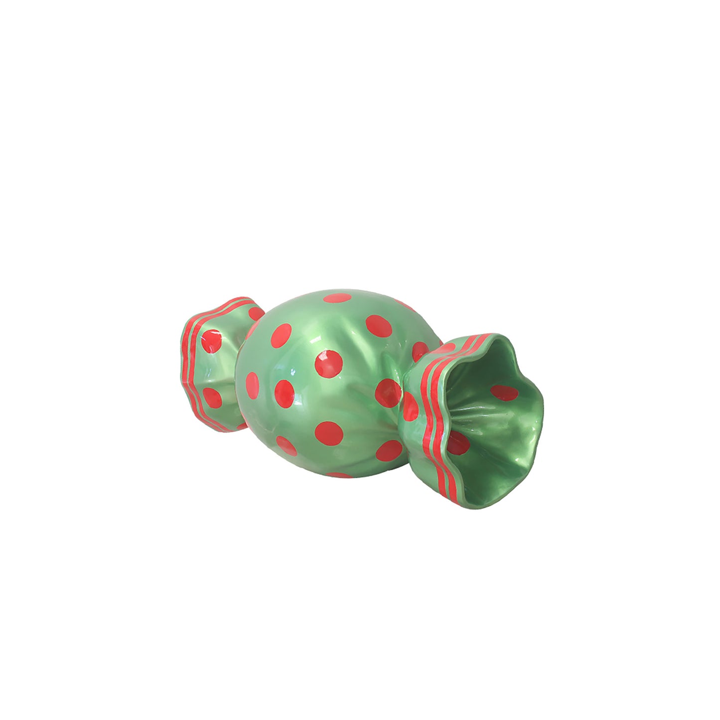 3' Wrapped Oval Candy with Green Wrapper and Red Polka Dots