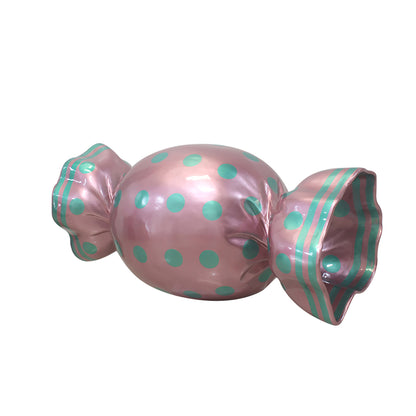 5' Wrapped Oval Candy with Pink Wrapper with Mint Green Polka Dots