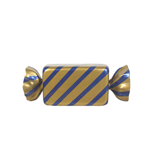 3' Wrapped Rectangle Candy with Gold Wrapper with Blue Stripes