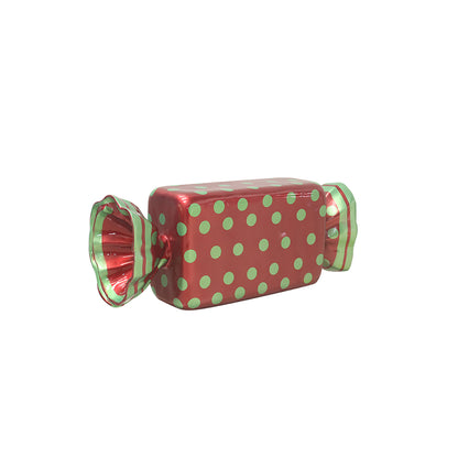 3' Wrapped Rectangle Candy With Red Wrapper with Green Polka Dots