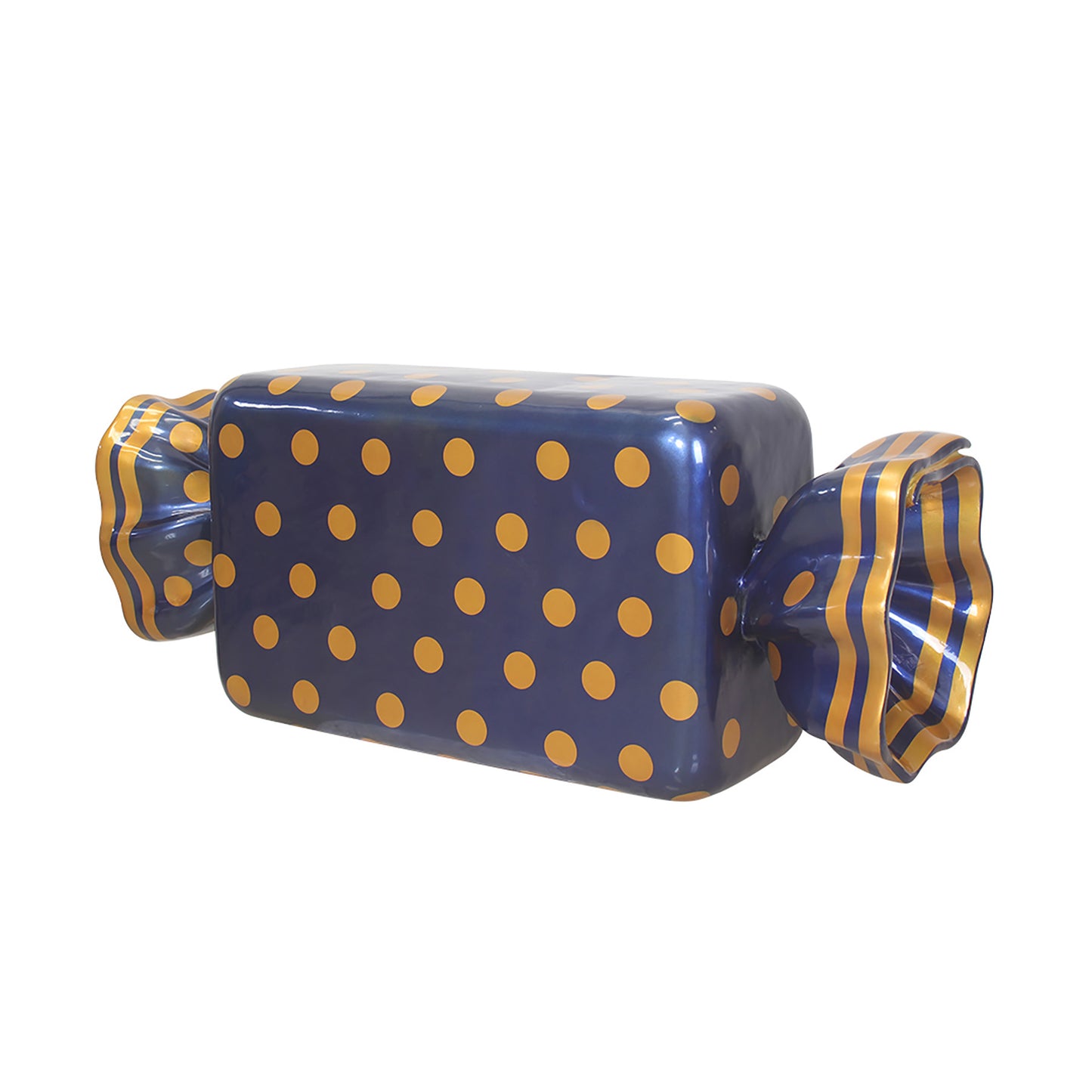 5' Wrapped Rectangle Candy with Navy Blue Wrapper with Orange Polka Dots