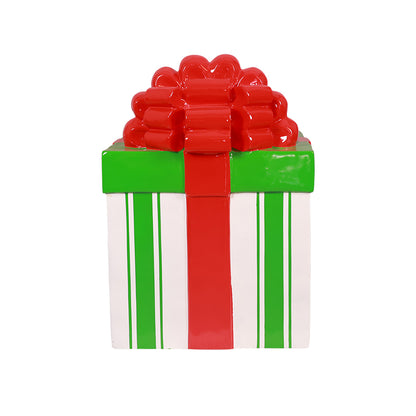 Gift Box Chair with Red, White, and Green Stripes