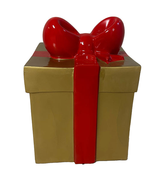 20" Gold Gift Box with Red Bow