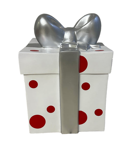 20" White Gift Box with Red Dots and Silver Bow