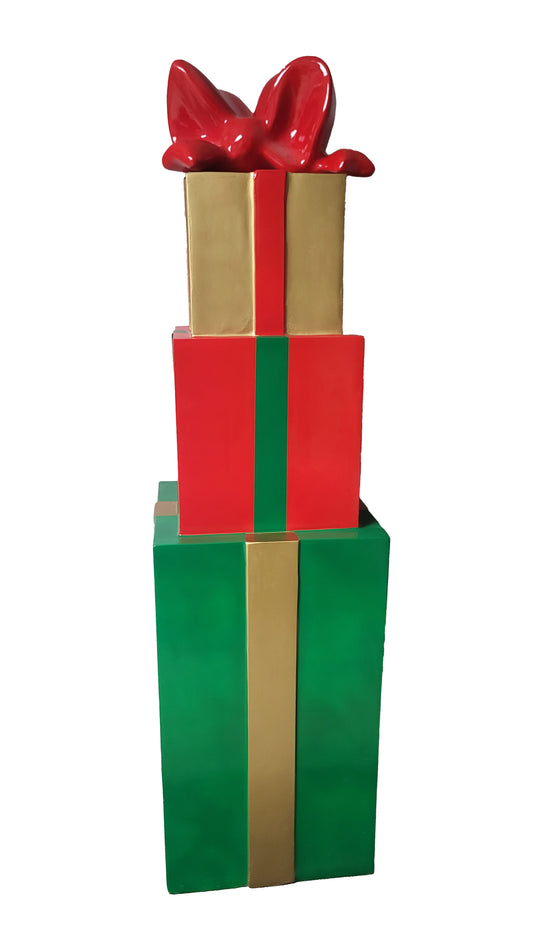 3 Gift Box Stack Green, Red and Gold with Ribbon