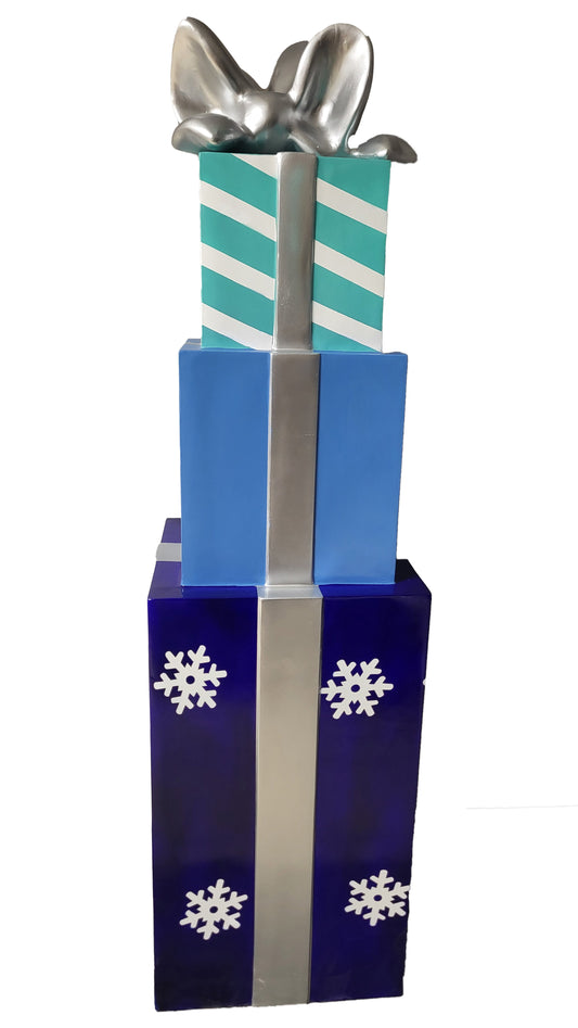 3 Gift Box Stack with Snowflakes and Ribbon