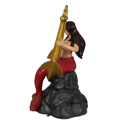 Mermaid with Black Hair Sitting on Anchor