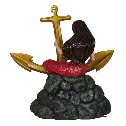 Mermaid with Black Hair Sitting on Anchor