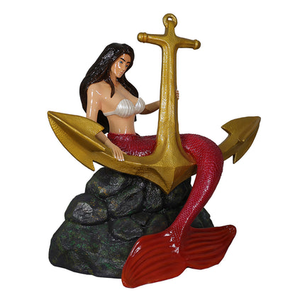 Mermaid with Black Hair Sitting on Anchor