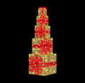 9' Stack of Warm White Gift Packages with Red Bows