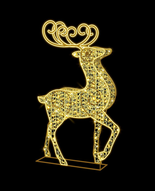 6' 3D Warm White Reindeer with Leg Up