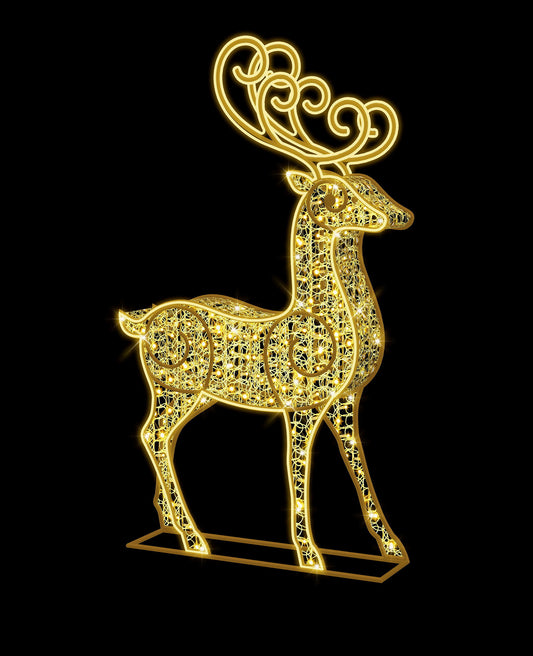 7' 3D Warm White Reindeer