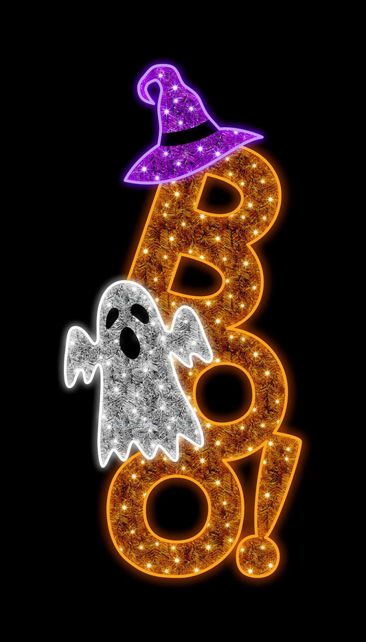 6.5' BOO Sign with a Witch Hat and Ghost