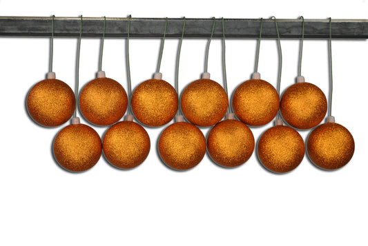 12 Pack 60mm 2.5" Glitter Orange Ball Ornament with Wire