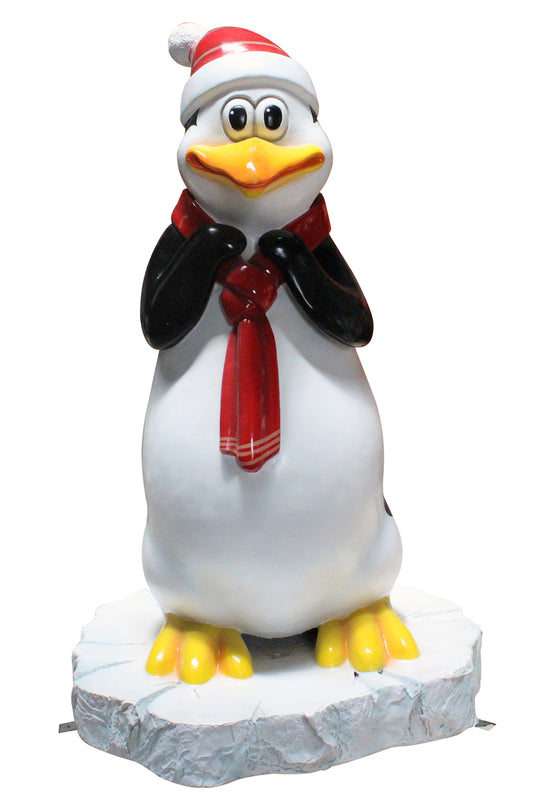 Funny Penguin Mom with a Bright Red Hat & Scarf