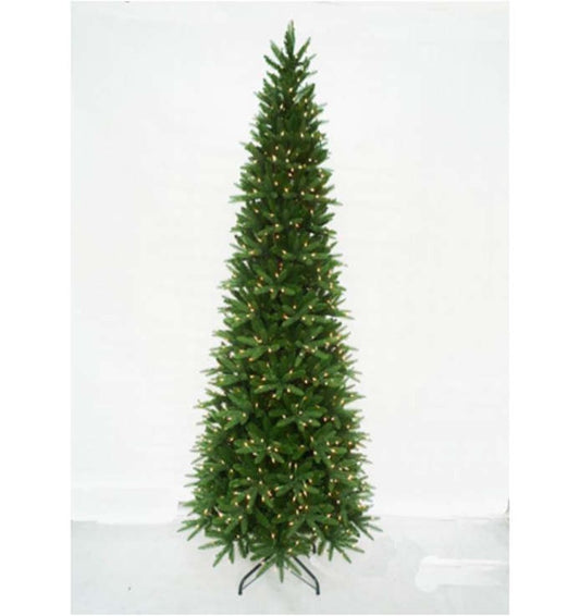 12' Slender Sequoia Evergreen Christmas Tree with Pure White LED Lights