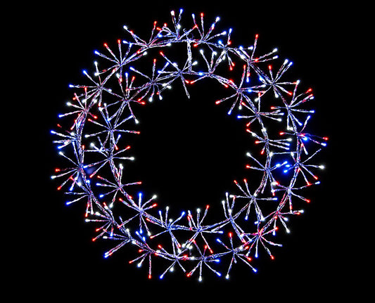 2' Red, Pure White and Blue Micro LED Wreath with Silver Frame