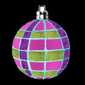 12 Pack of Hot Pink, Purple, Aqua and Lime Green Plaid Ball Ornaments with Glitter Enhancements