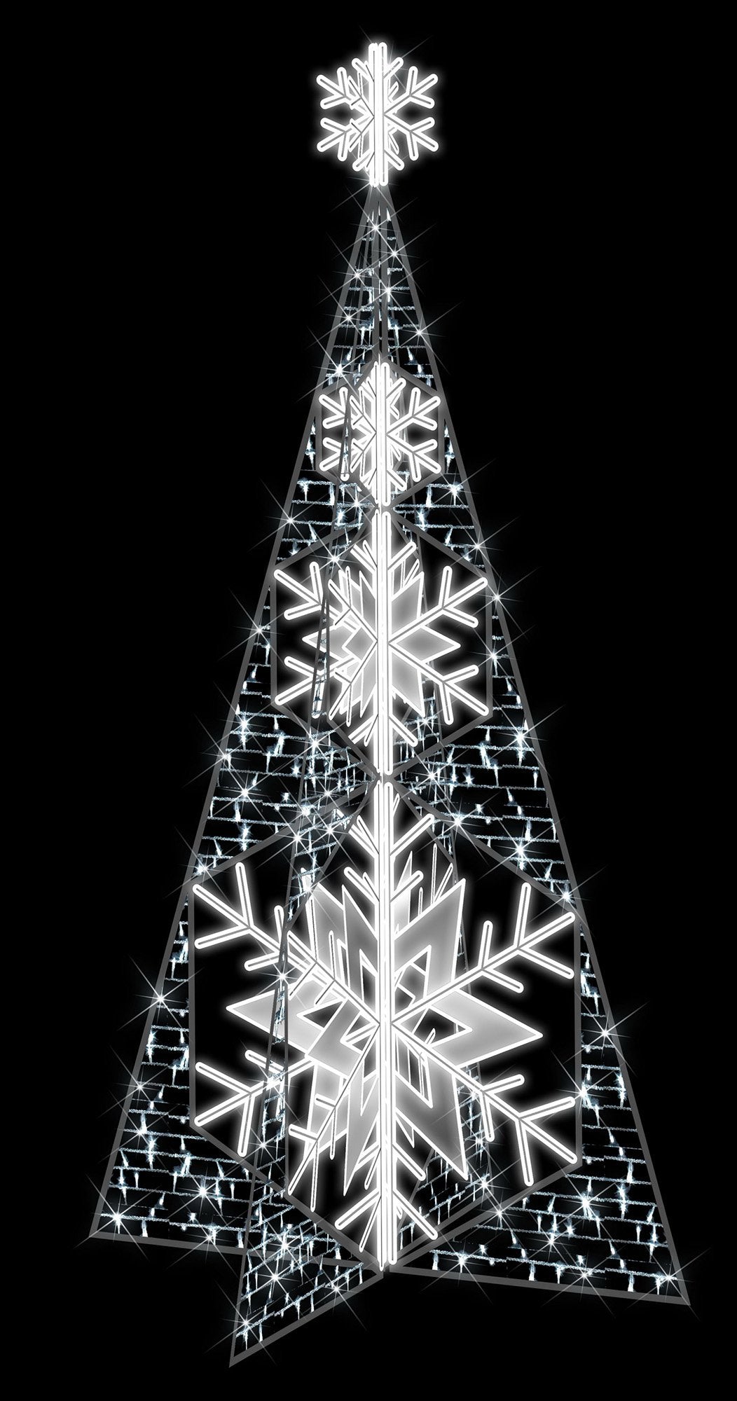 11' 3D Snowflake Tree Lit with Pure White LEDs