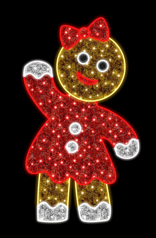 5.5' LED Gingerbread Girl Wearing a Red Dress