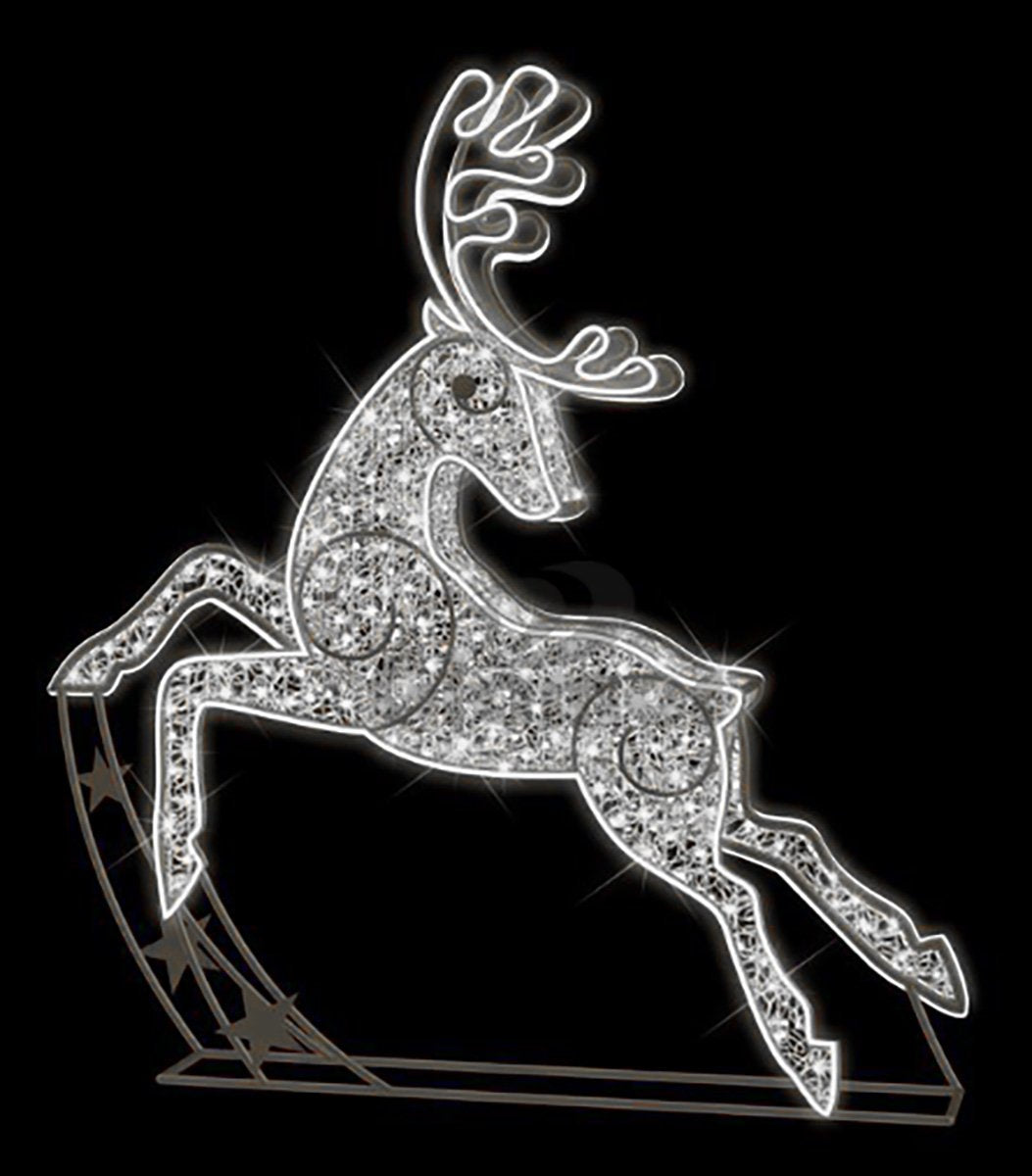 6.5' Leaping 3D Deer Looking Back Lit with Pure White LEDs