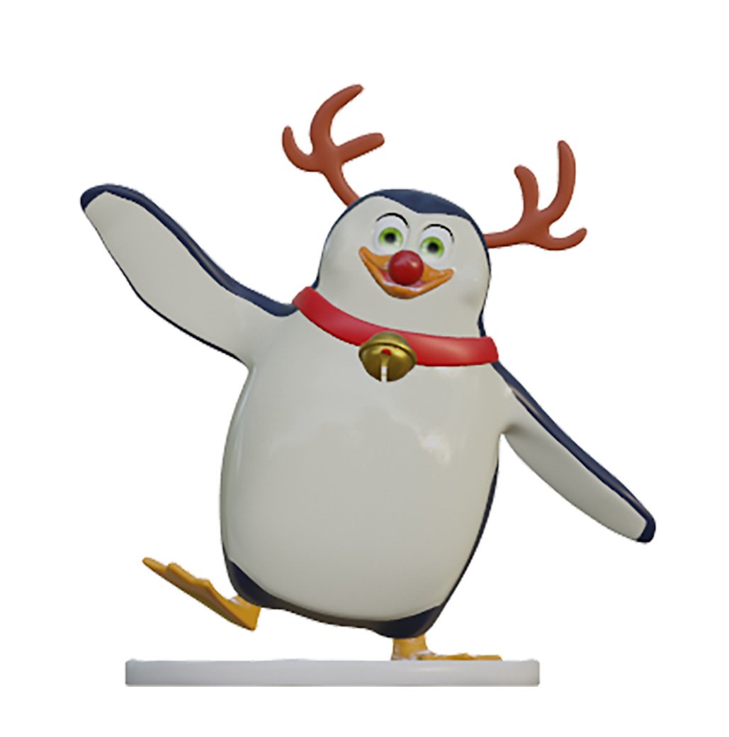 Funny Penguin with Red Nose and Antlers