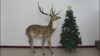 66" Animated Adult Natural Deer Head moves with Music