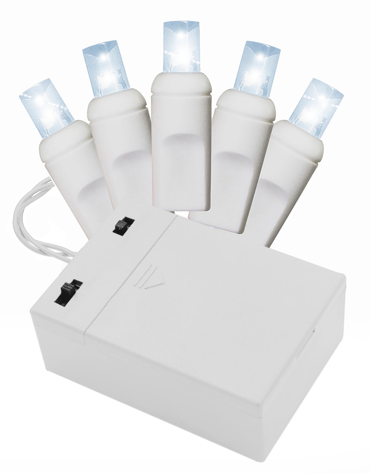 70 Pure White Battery Operated 5mm LEDs on White Wire with 8-Function Controller