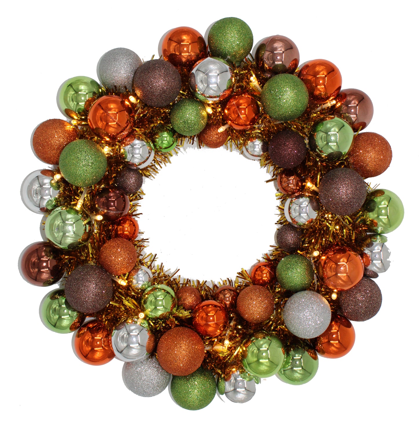 16" Woodland Ball Wreath with Battery Powered Warm White LEDs