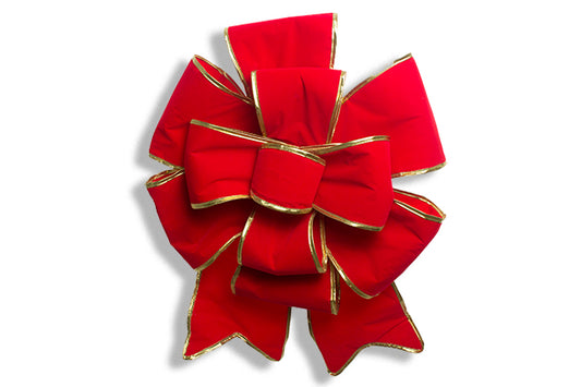 24" Puffed Bow Red Velvet with Gold Trim