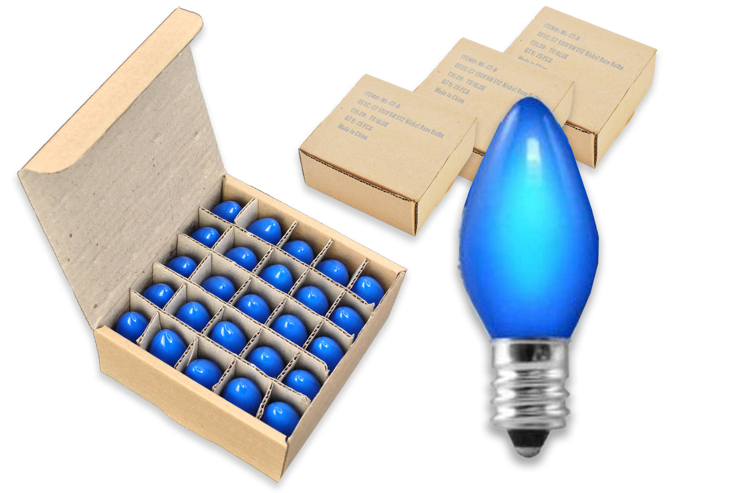 100 Pack of C7 Incandescent Transparent Blue Dimmable Bulbs E12 Base