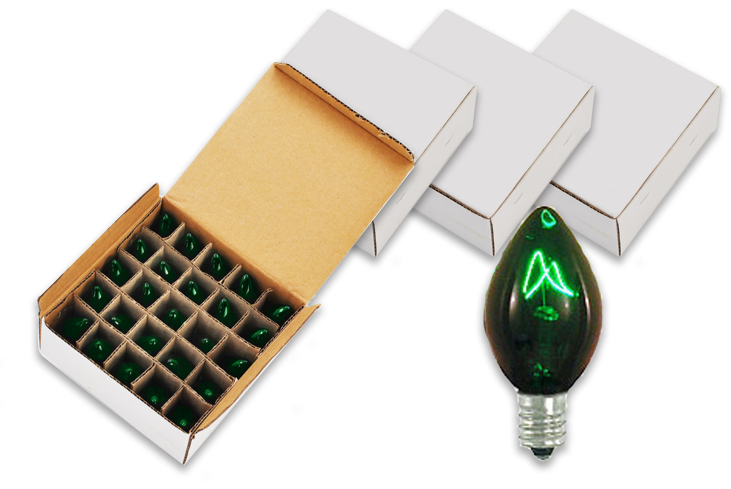 100 Pack of C7 Incandescent Green Dimmable Bubls with E12 Sockets