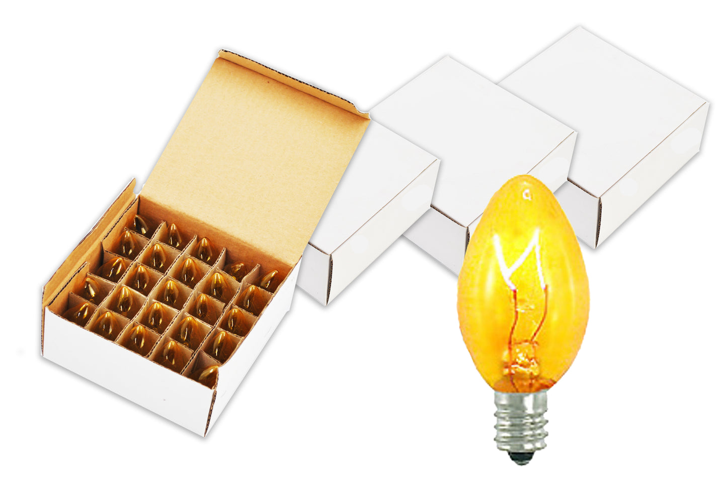 100 Pack of Yellow C7 Incandescent Bulb with E12 Sockets