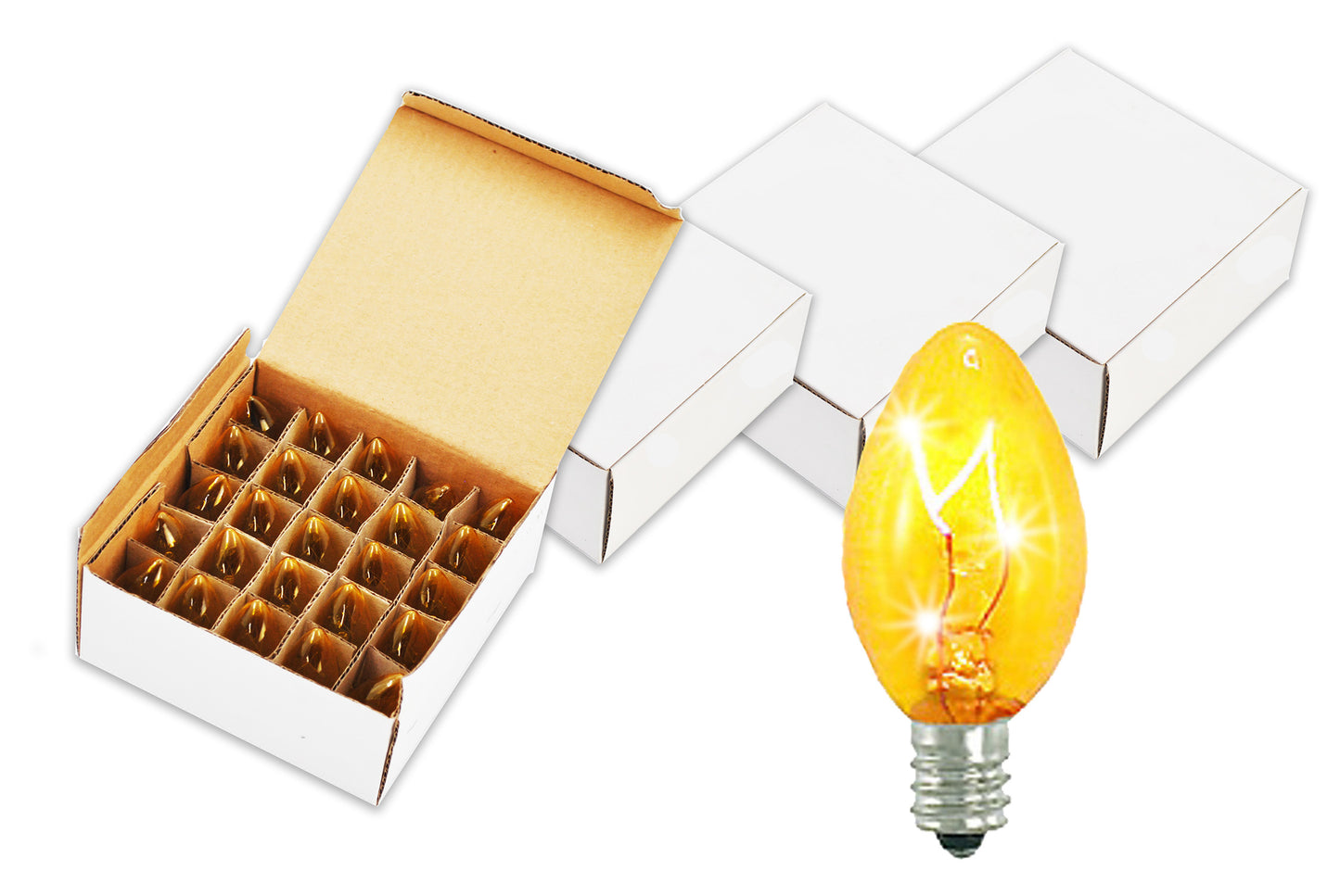 100 Pack of Yellow C7 Incandescent Twinkle Bulbs with E12 Sockets