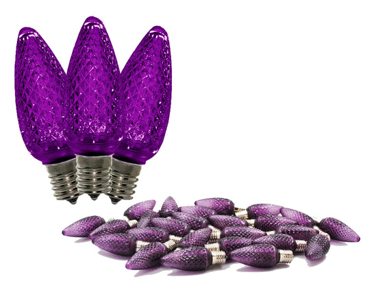 25 Pack of C9 Dimmable Faceted Purple LED Retrofit Bulbs