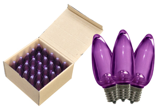 25 Pack of C9 Dimmable Smooth Purple LED Retrofit Bulbs